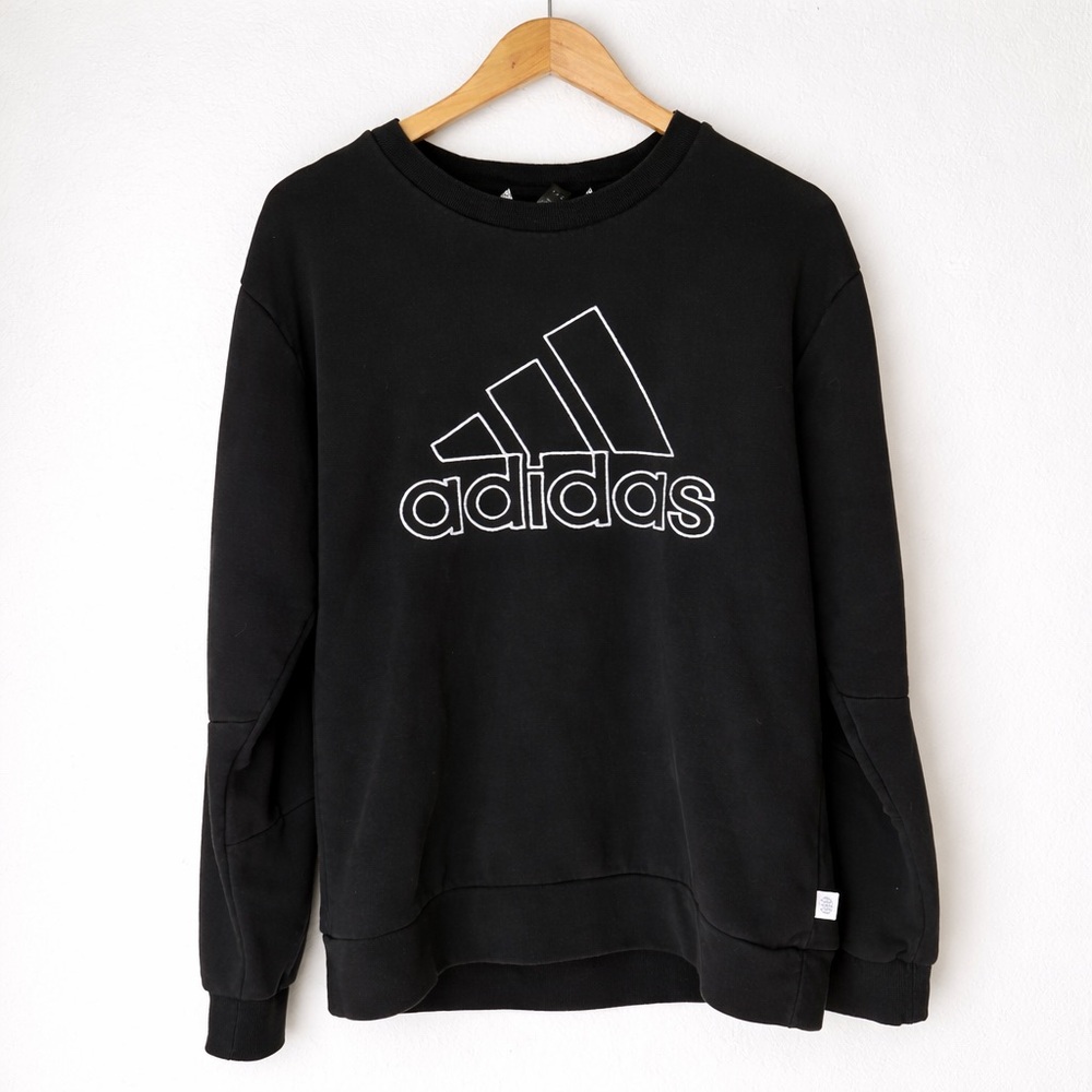 Adidas Black Logo Crewneck Sweatshirt Graphic Pullover Size Medium